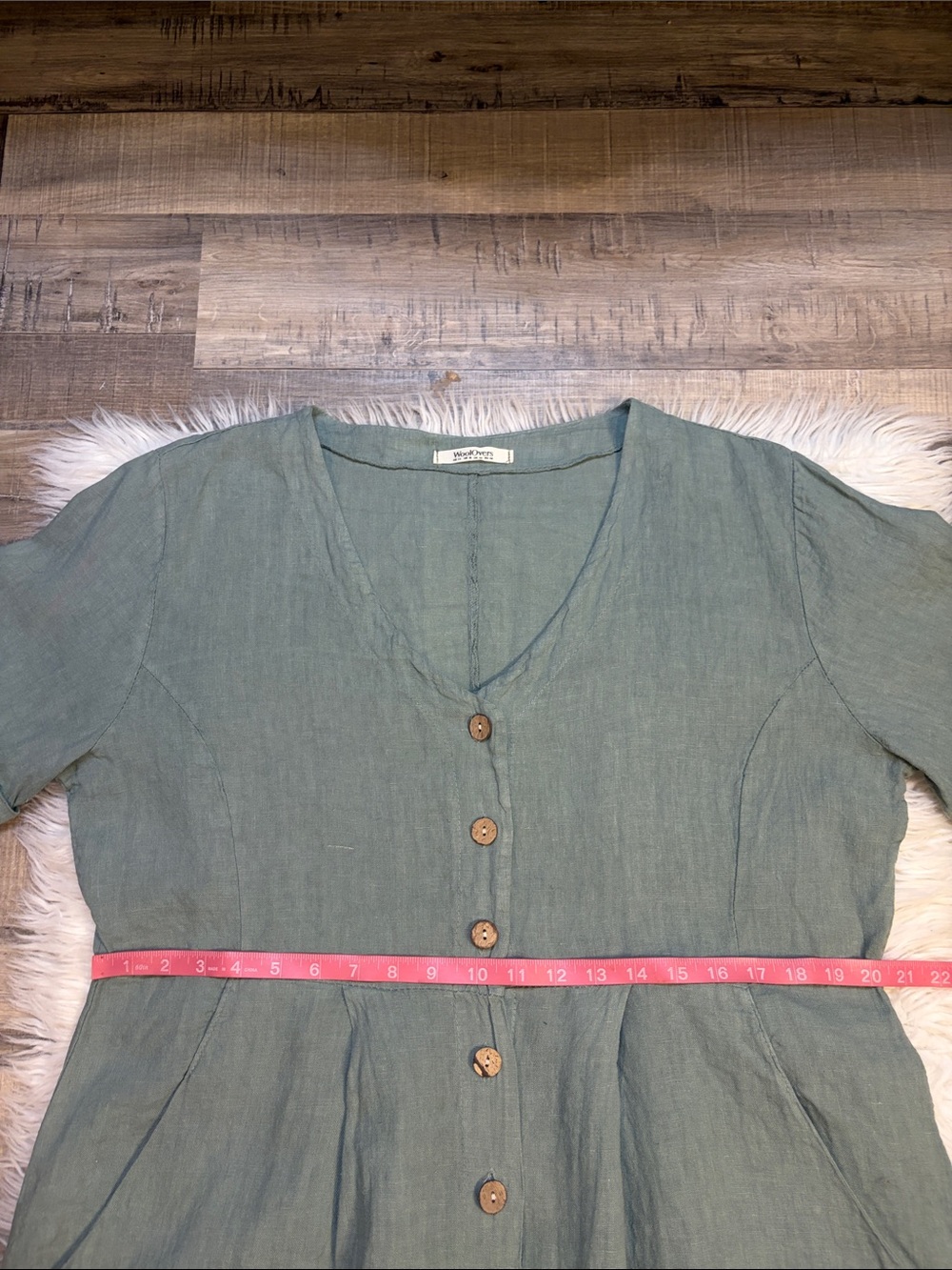Woolovers 100% linen button front midi dress short sleeves and pockets 14 - Picture 5 of 9